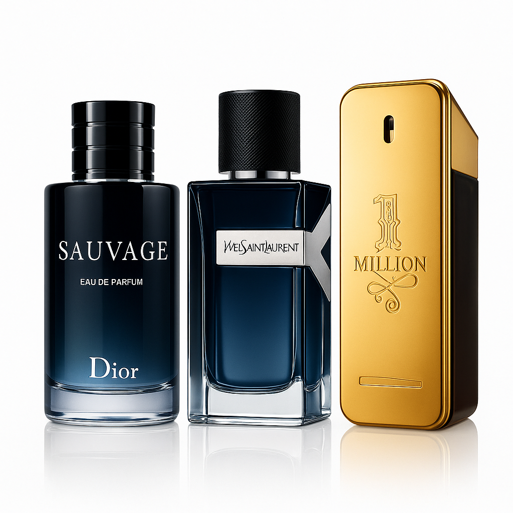 Combo aus 3 Herrenparfums – Dior Sauvage, Yves Saint Laurent Y und 1 Million