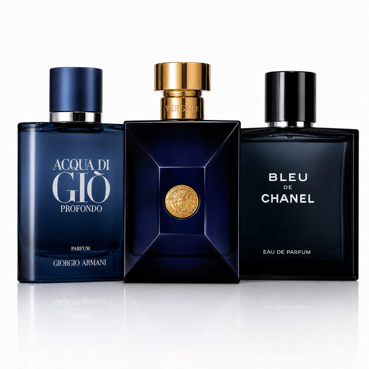 3er Herrenparfüm-Set - Acqua di Giò Profondo, Versace Dylan Blue & Bleu de Chanel EDP