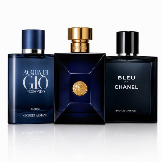 3er Herrenparfüm-Set - Acqua di Giò Profondo, Versace Dylan Blue & Bleu de Chanel EDP
